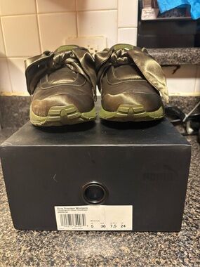 Puma Olive Green Satin Bow Women's Sneakers